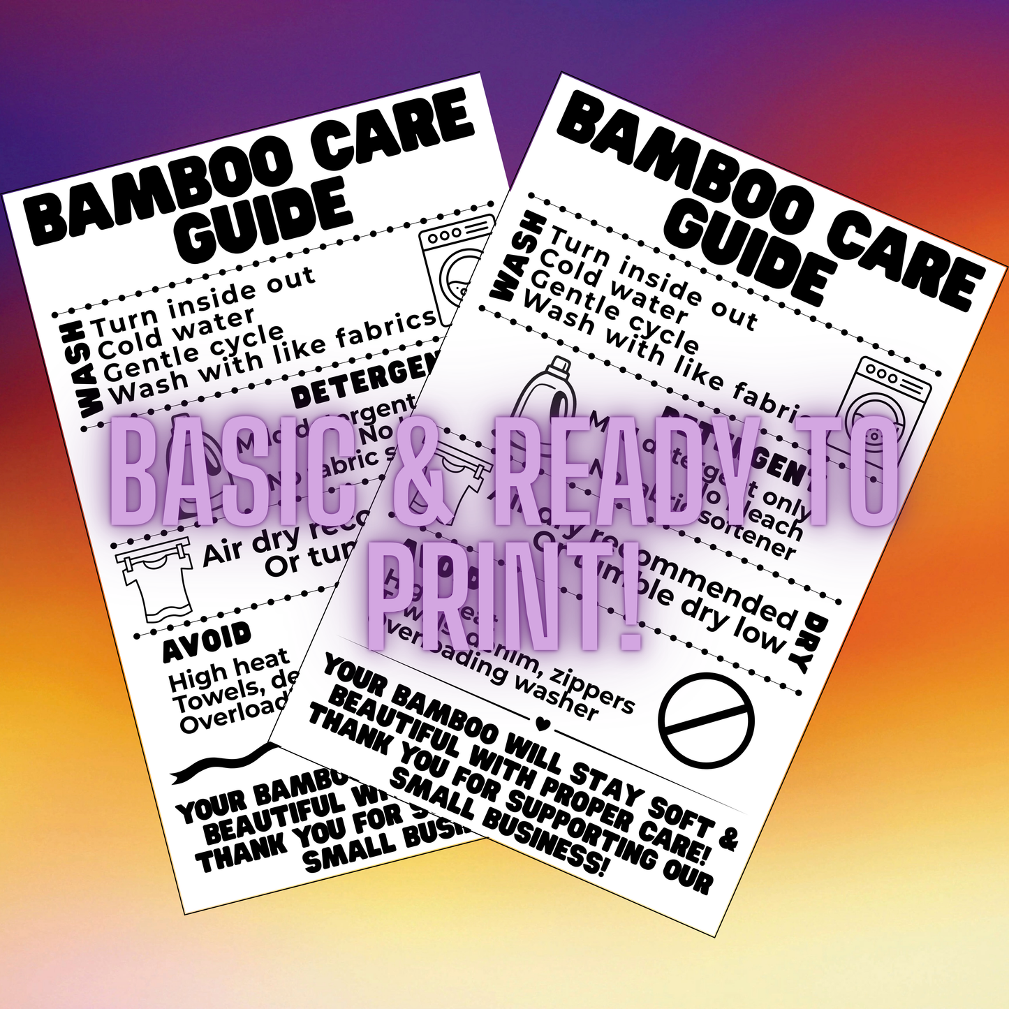 Bamboo Care Guide Bundle | Thermal Printer Sticker or Packaging Insert