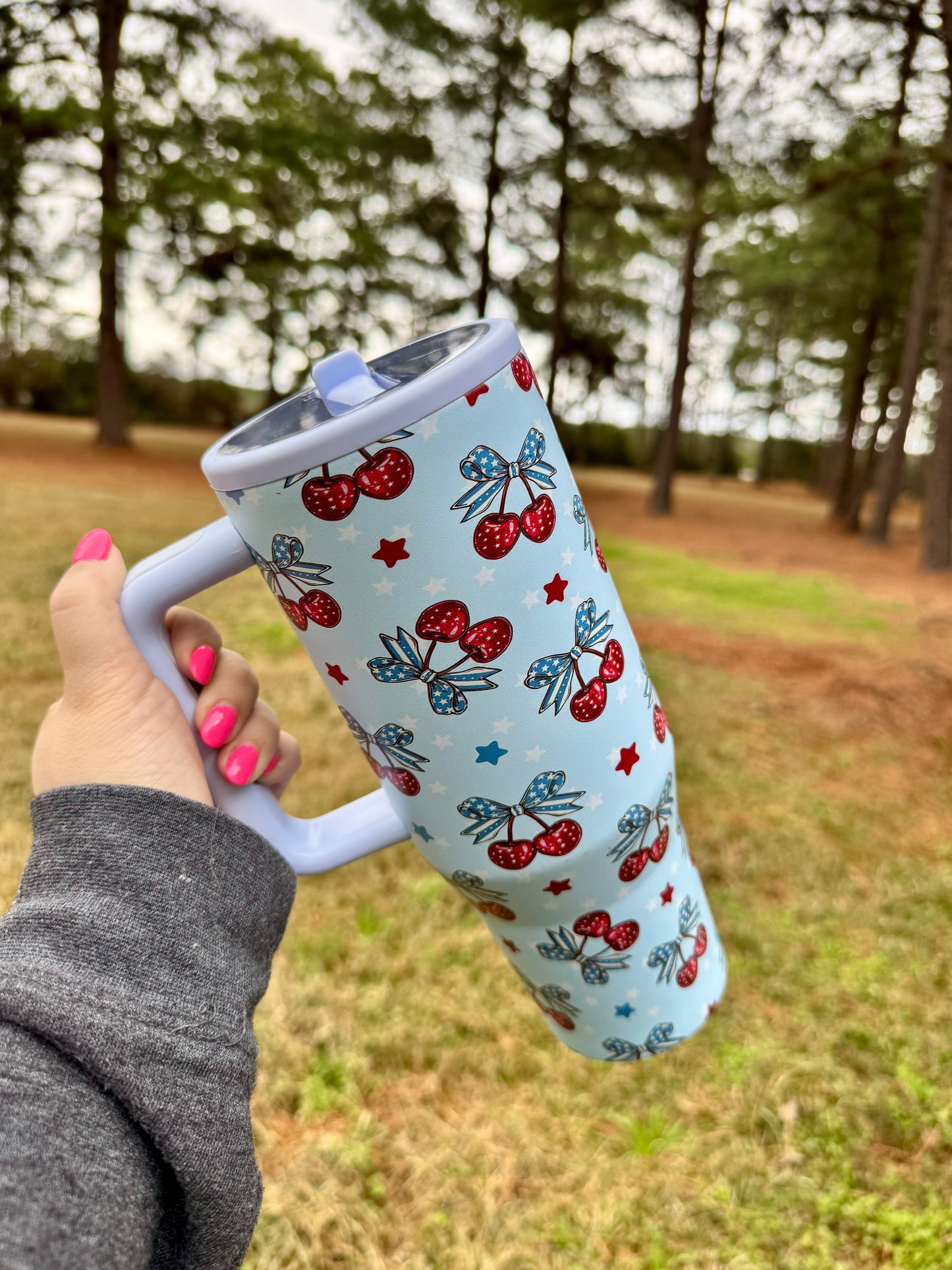 40oz Cherry Tumblers with Flip Straw