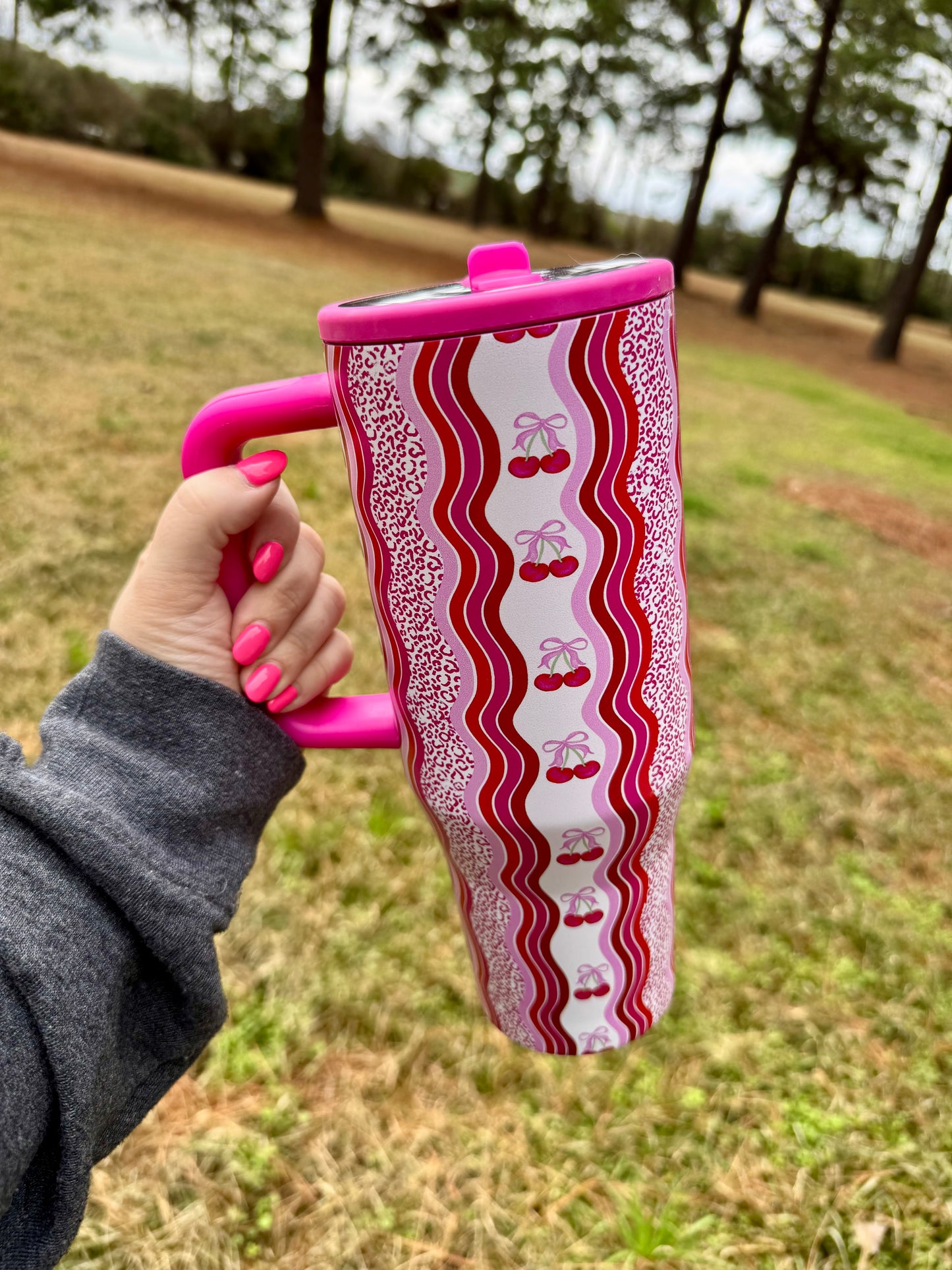 40oz Cherry Tumblers with Flip Straw
