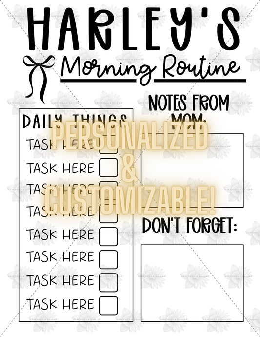 Personalized Morning Routine Chart (Girl Version)