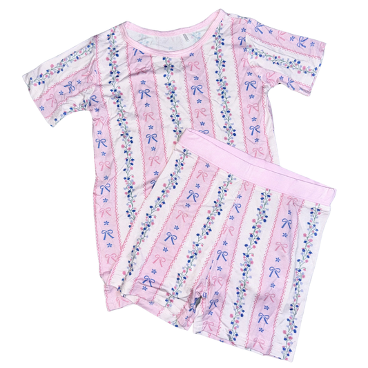 Vintage Bow Floral Bamboo Short Set | 4-5Y