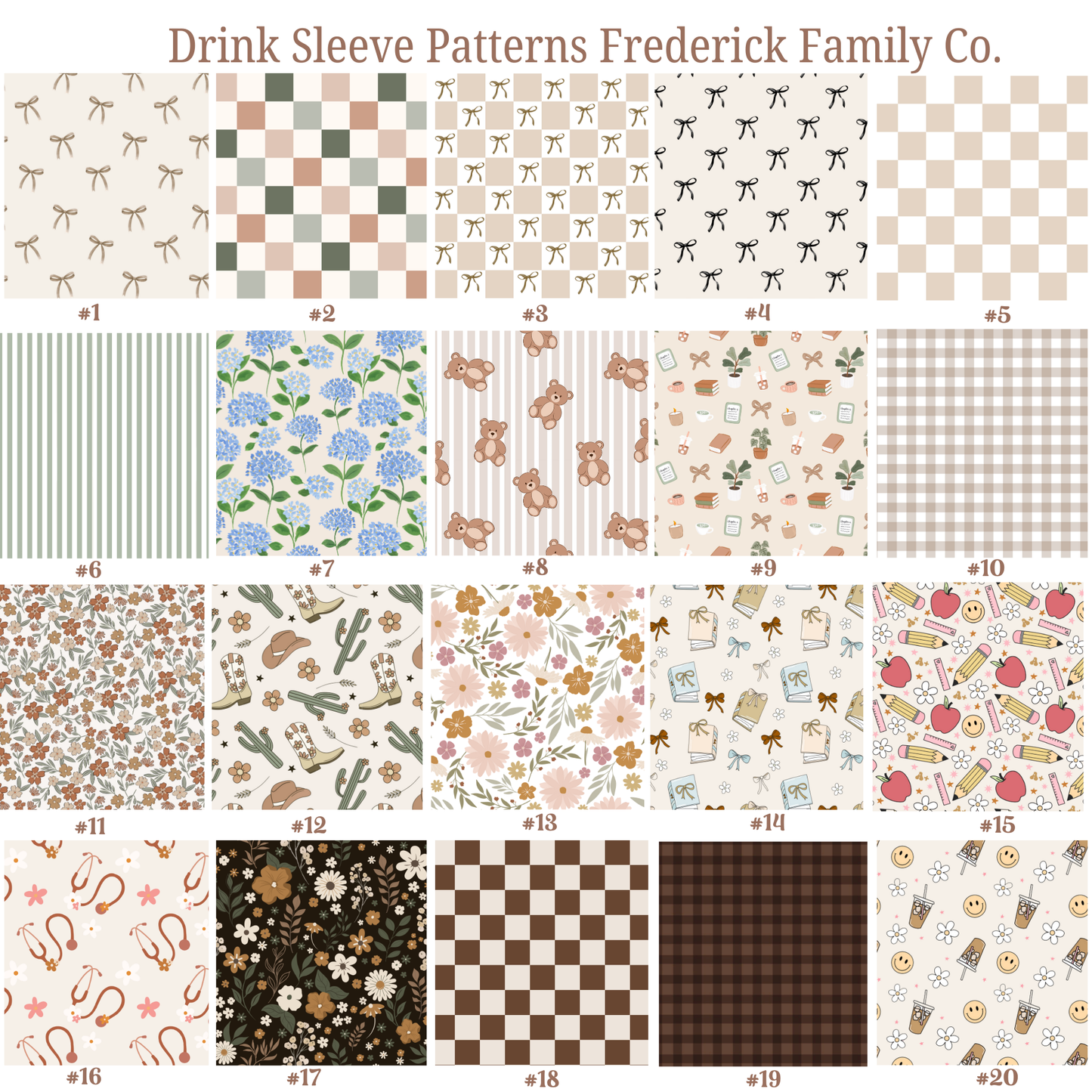 Beige Checker Bows - Drink Sleeve
