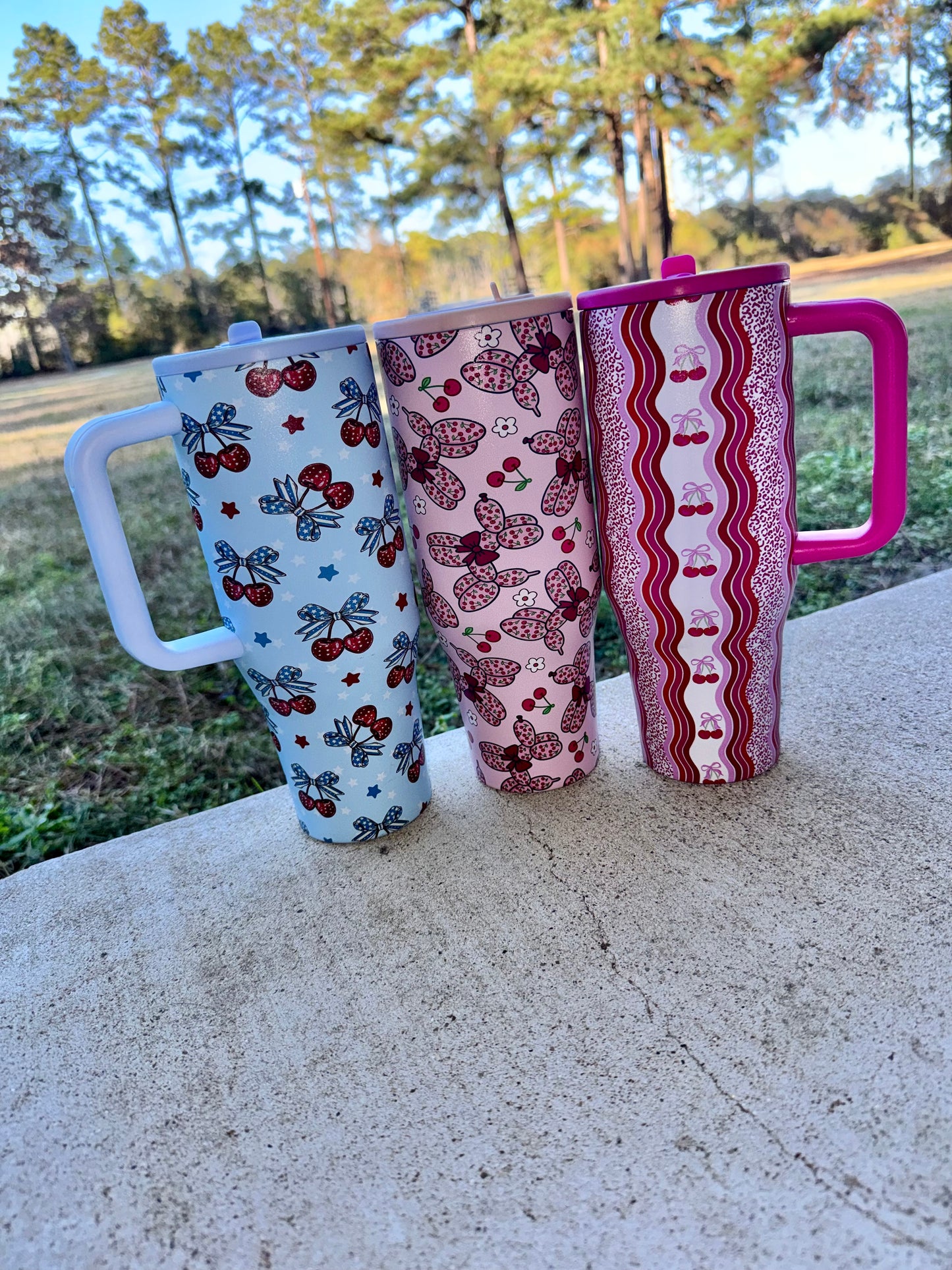 40oz Cherry Tumblers with Flip Straw