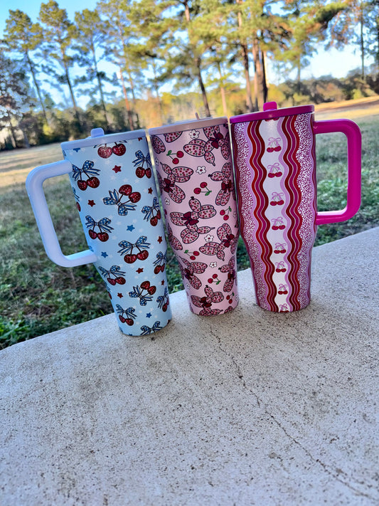 40oz Cherry Tumblers with Flip Straw
