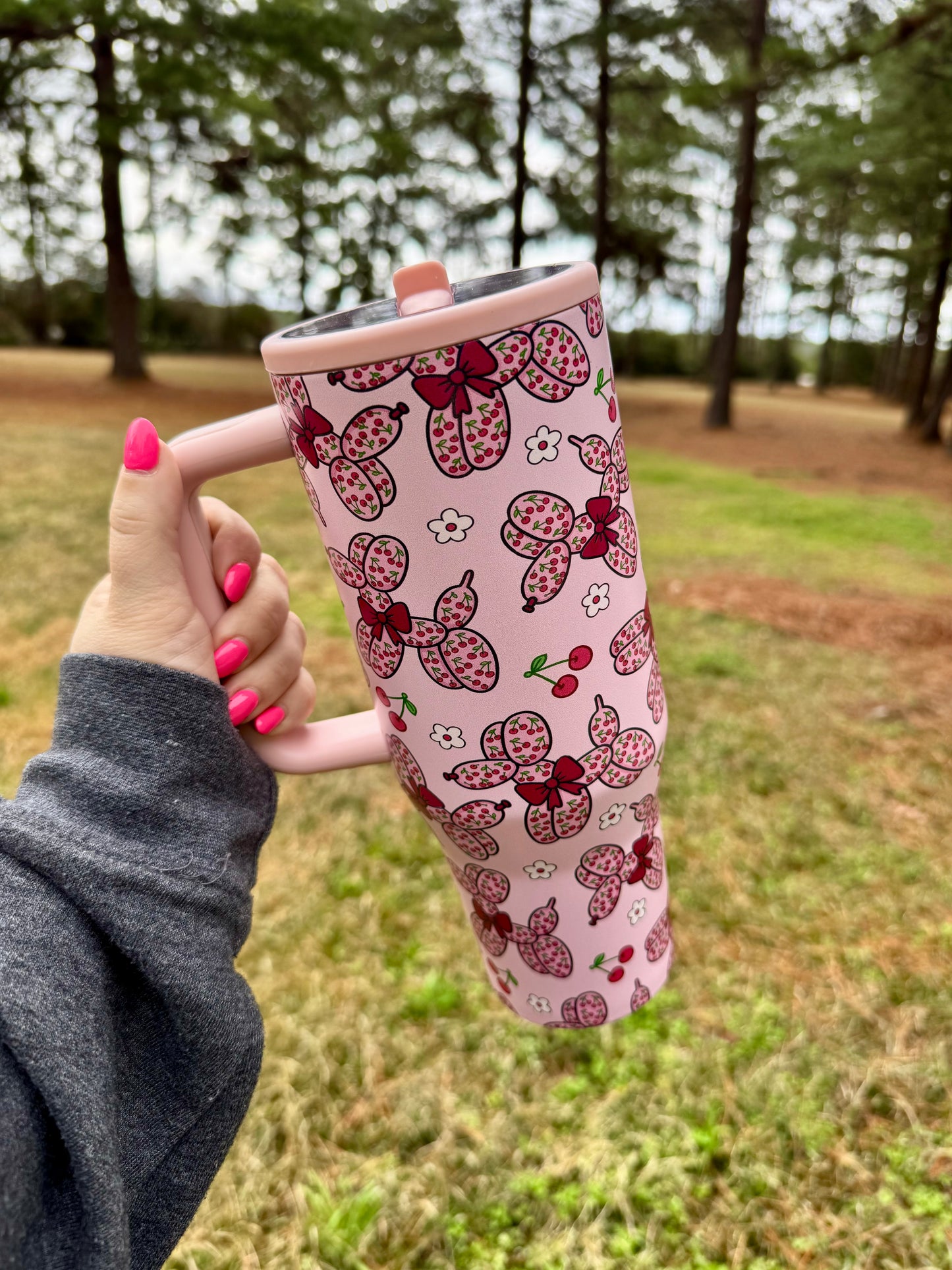40oz Cherry Tumblers with Flip Straw
