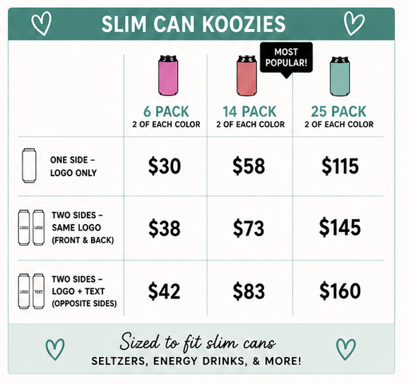 Custom Logo Slim Can Koozie Packs – 6, 14, or 25 Pack