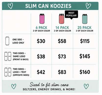 Custom Logo Slim Can Koozie Packs – 6, 14, or 25 Pack