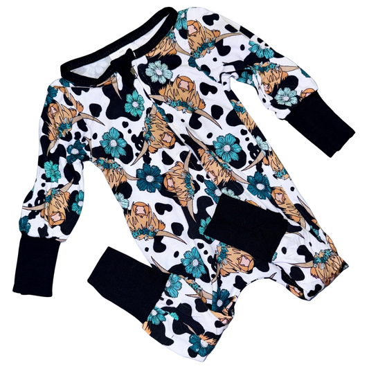 Teal Daisy Highland Zip Romper
