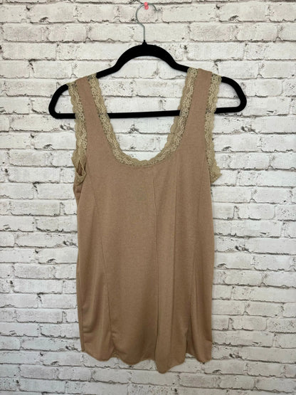 Taupe Lace-Trim Button Tank