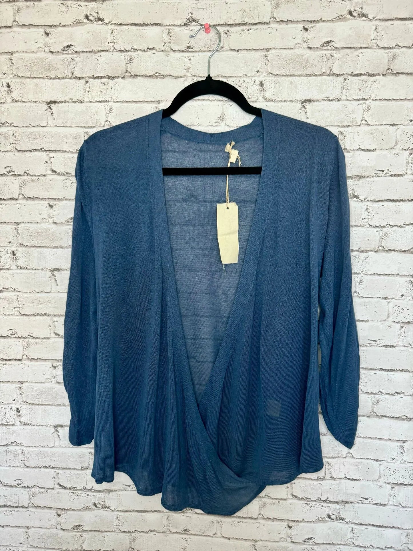 Blue Lightweight Open-Front Wrap Cardigan